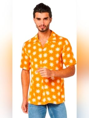 SANDRO ORANGE COLD FLOWER SHIRT MEN'S SMALL